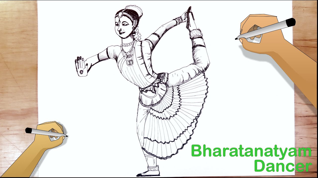 Bharatanatyam pencil drawing, Pencil sketch tutorial step by step, black  pen drawing - YouTube