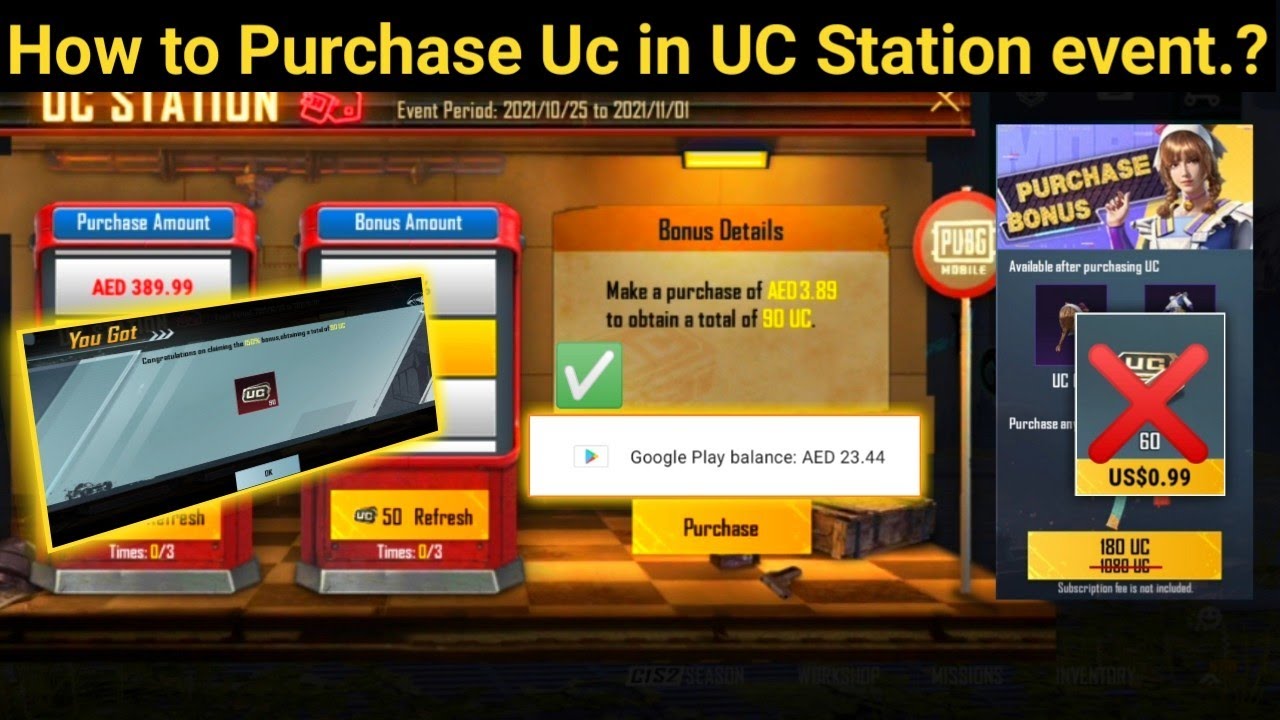 how to link google play store and purchase pubg UC in UC Station event Add  play store balance 2021 - YouTube