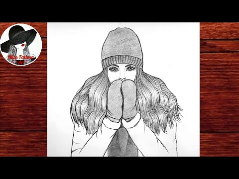 Как нарисовать девушку в шапке | Простой рисунок карандашом | How to draw a girl wearing winter cap