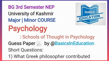 Guess Paper of Bg 3rd Semester Major and Minor Course PSYCHOLOGY Kashmir University