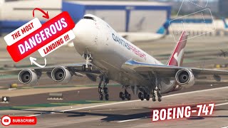 STORM BIG Airplane Flight Landing!! Boeing 747 Qantas Airways Landing at Los Angeles