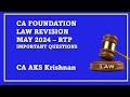 CA Foundation Law Revision| May 2024 RTP| Important questions in Law