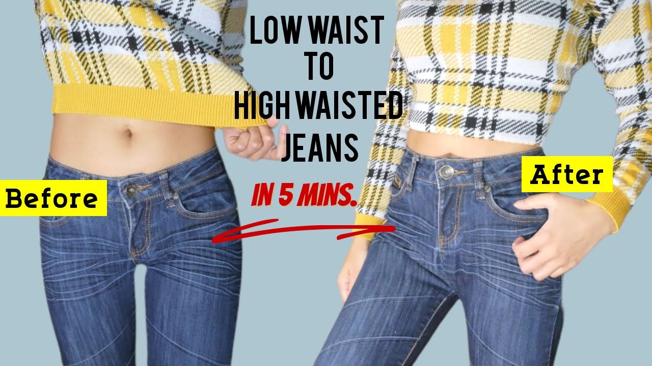 DIY Low Waist to High Waist Jeans Without Cutting || How to Convert Low ...