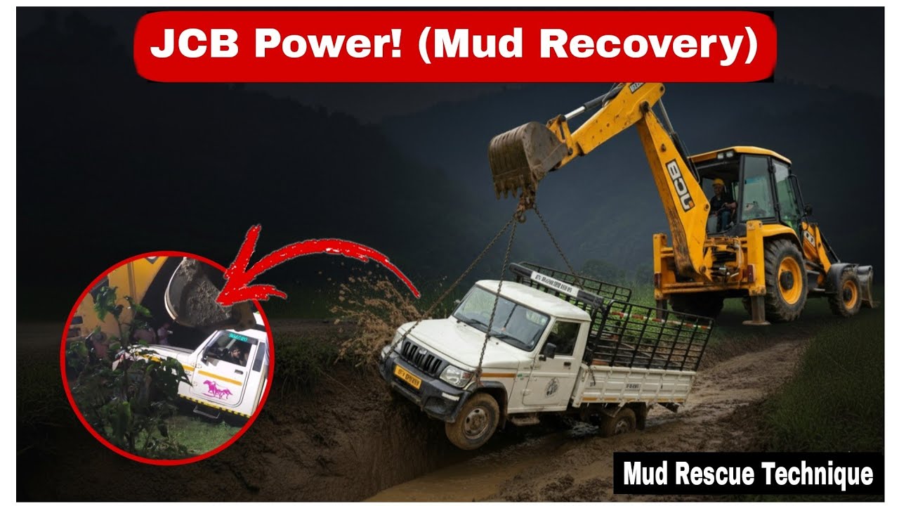 ​JCB Backhoe Loader Rescues Mahindra Bolero Stuck in Mud