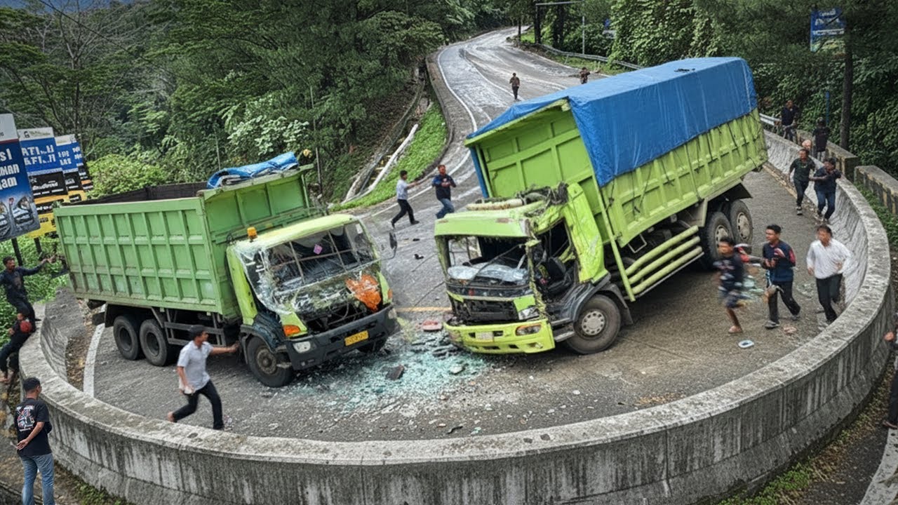 PARAH !!! AKIBAT MENGALAMI TABRAKAN KERAS, 2 Truk Hino Remuk Dibawa Melintas di Sitinjau Lauik 