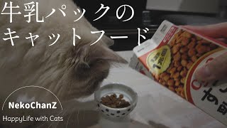 牛乳パックから出す斬新なキャットフードで便秘解消してほしい飼い主と猫達のアレやコレや。