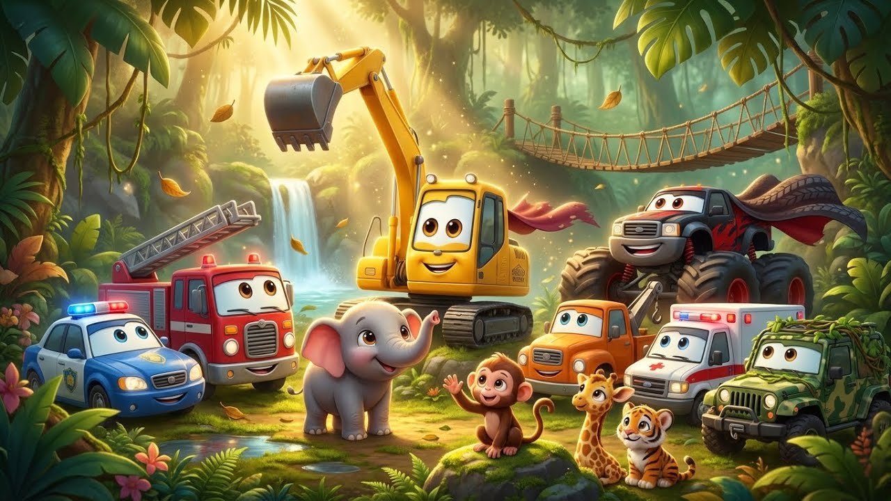 Excavator Saves Baby Animals! Super Hero Trucks Jungle Rescue Adventure | Rescue Diggers Episode 2