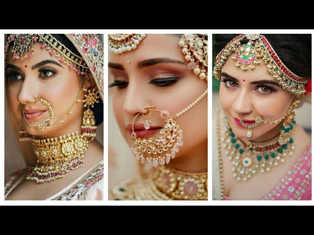 Bridal Nose Ring Indian Nath Jewelry Gold Plated Wedding Hoop Pierced With  Chain | eBay