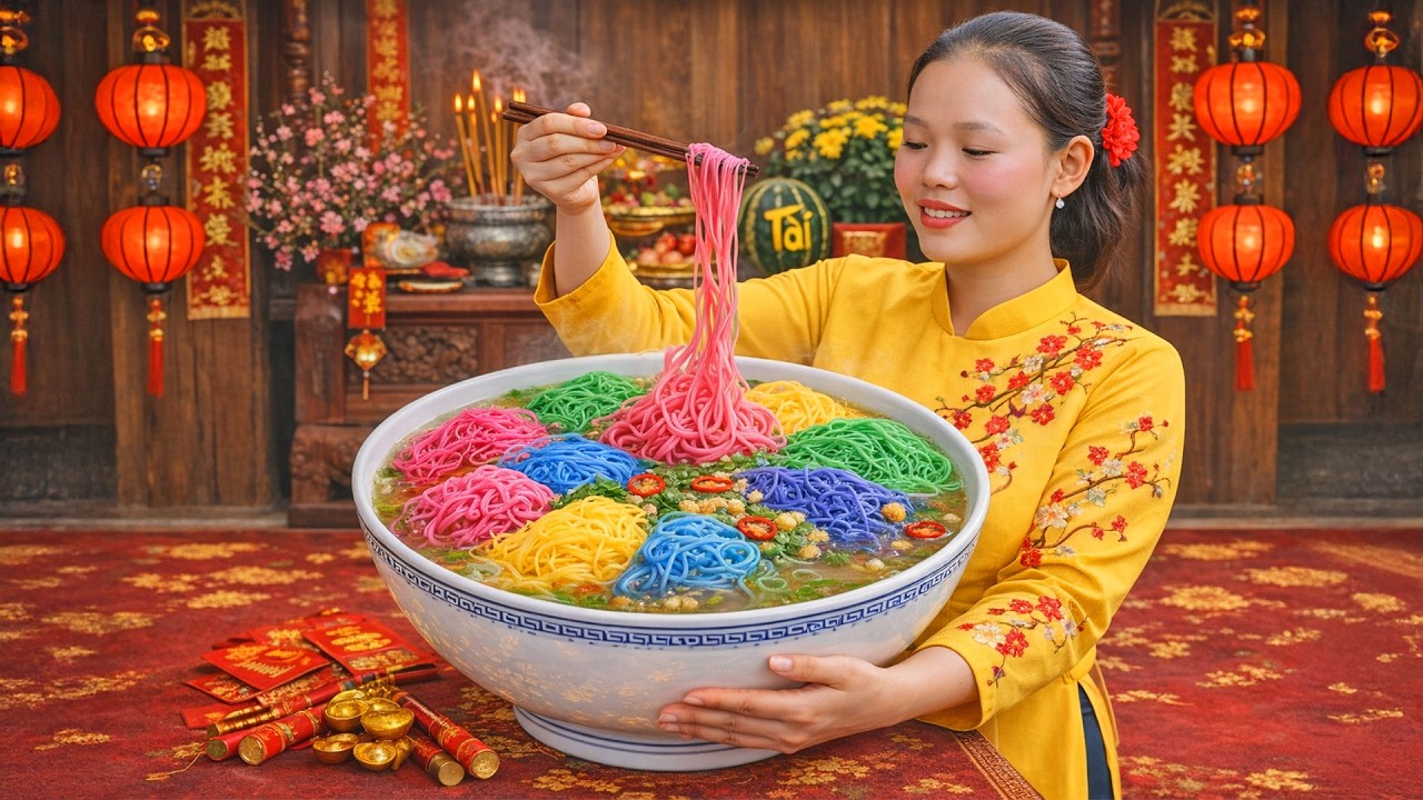 Happy New Year 2026: Making Seven-Colored Rice Noodles and Cooking a Traditional Tet Noodle Bowl