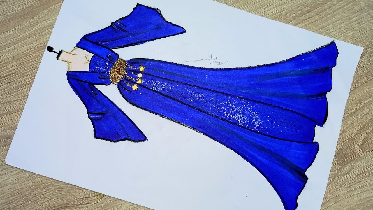 رسم فستان كردي أزرق جميل و سهل طلب متابعة 🧿/ ڕەسمی کڕاسی کوردی ئاسان / رسم زي كردي / رسم فساتين 