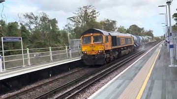 Class 69 69016 BTP livery leads Class 66 66726 and RHTT through Chestfield and Swalecliffe