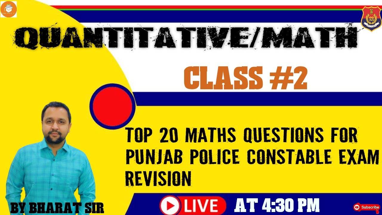 QUANTITATIVE/MATH | TOP 20 QUESTIONS OF MATH FOR PUNJAB POLICE ...