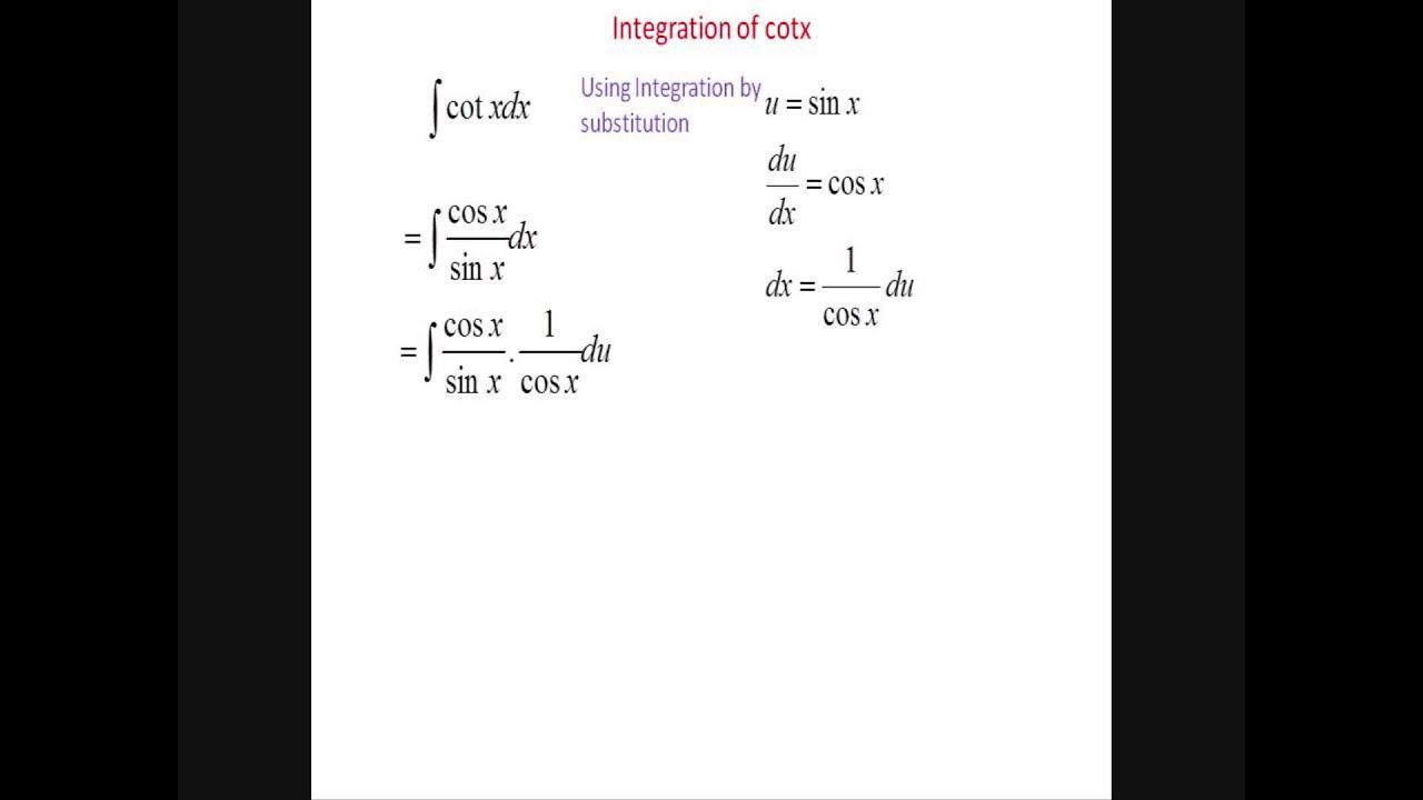 Integration by substitution cotx YouTube
