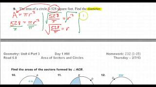 Day 01 HW #09 - How do you find the diameter given the area?