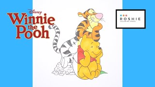Coloring Winnie The Pooh and Tigger hanging on a rock | Roshie Coloring Pages