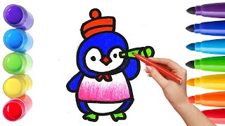 How To Draw Cute Penguin Drawing, Painting & Coloring For Kids And Toddlers