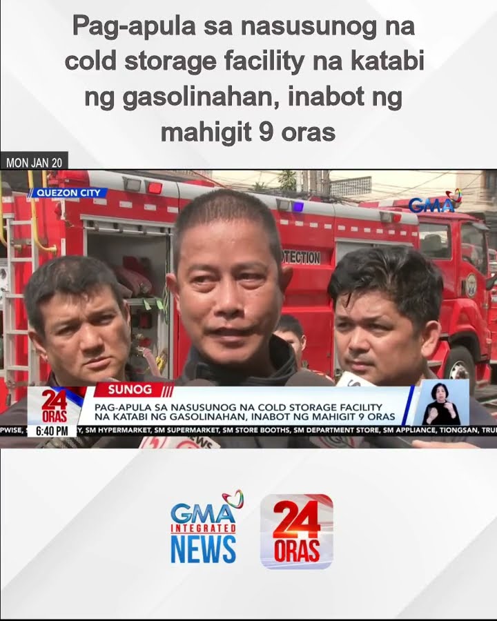 Pag-apula sa nasusunog na cold storage facility na katabi ng gasolinahan, inabot ng... | 24 Oras