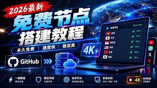 【2026免费VPN节点】永久免费翻墙节点搭建教程！300-1000个节点一键部署，科学上网与 ChatGPT、Gemini、YouTube 4K 实测
