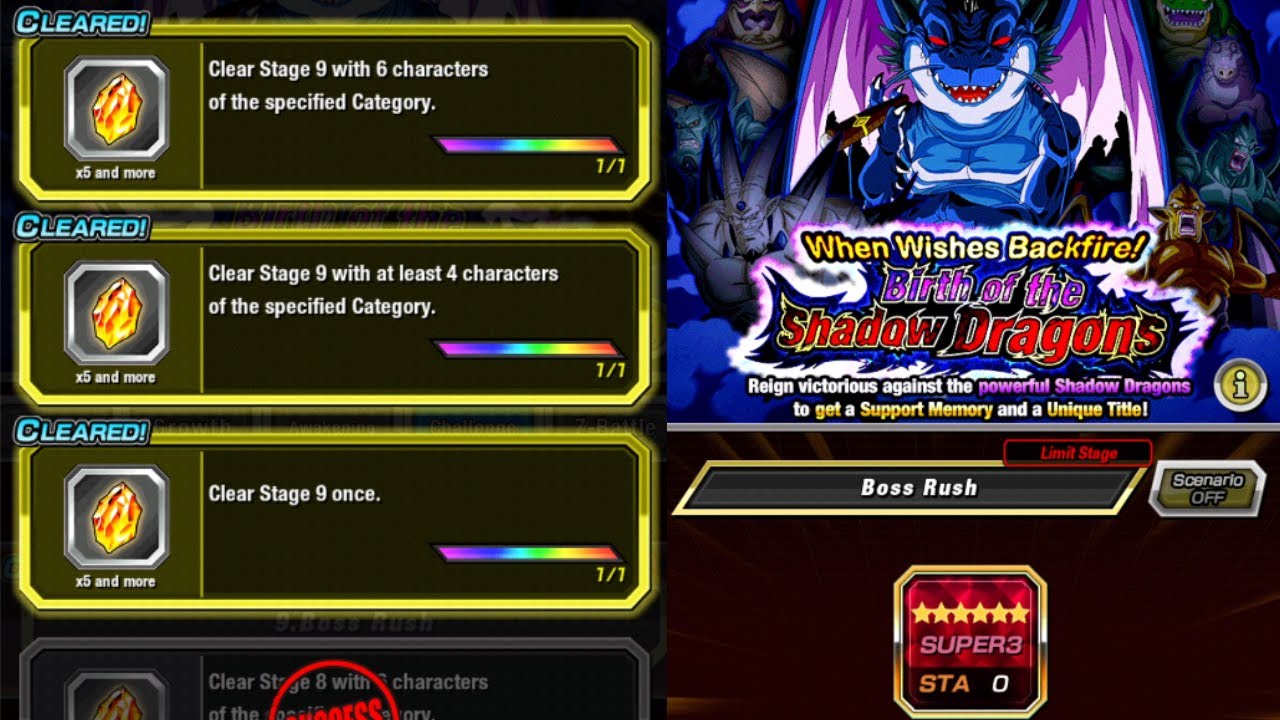 Birth Of The Shadow Dragons Boss Rush All Missions Done! Dragon Ball Z Dokkan Battle Boss Rush