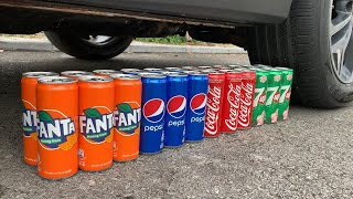 Experiment Car Vs Coca Cola, Fanta, Mirinda Balloons Crushing Crunchy & Soft Things By Car 01