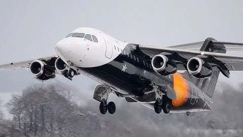 Titan Airways BAe-146 takeoff in Snow HD