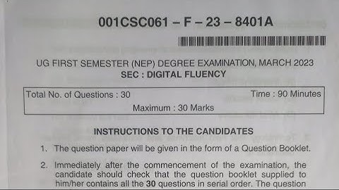 Digital Fluency B.com 1st Semester NEP Question Paper Year 2023 -24 Karnataka of Dharwad University