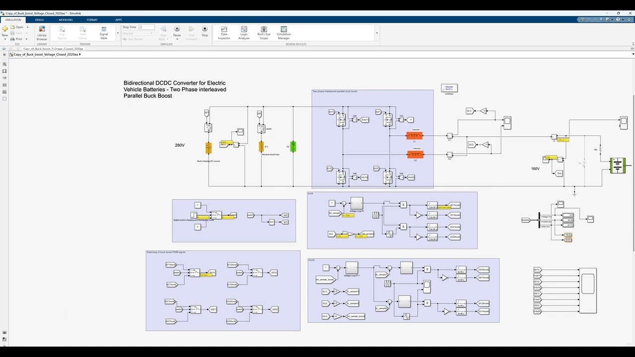 Bidirectional DCDC Converter Electric Vehicle Batteries - Two Phase interleaved Parallel Buck Boost