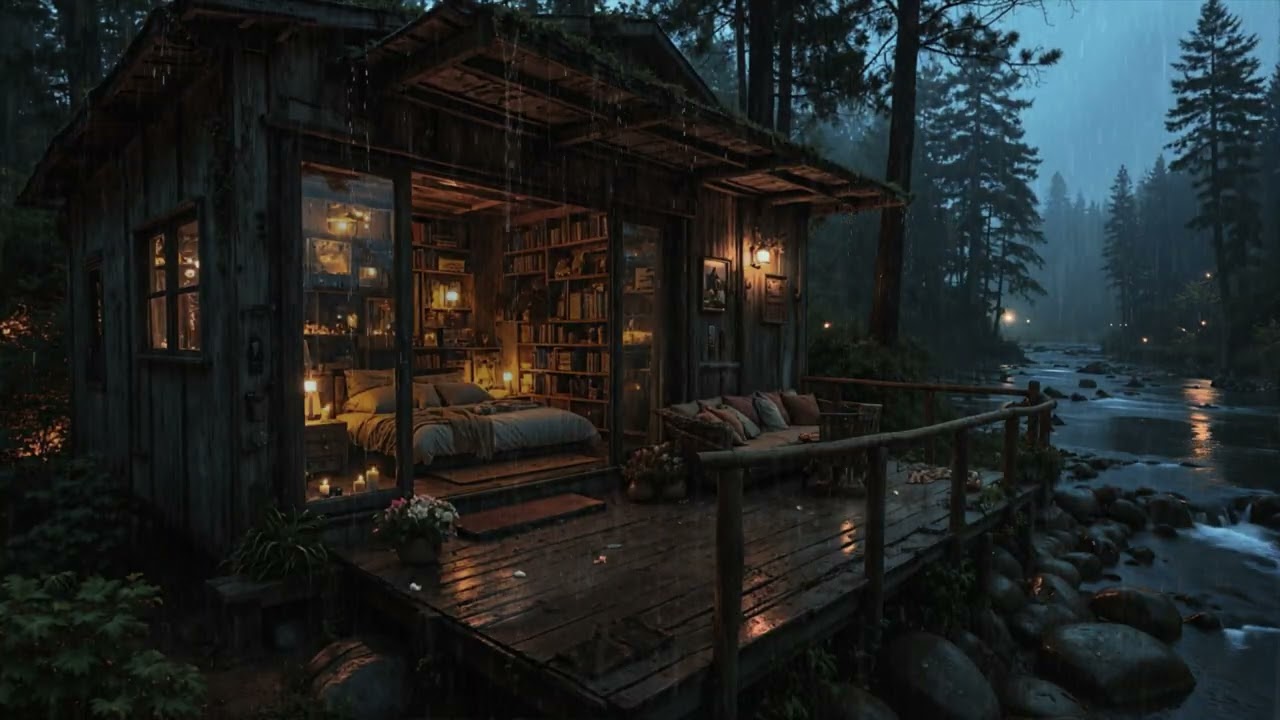 Live Rain Around a Quiet Woodland Cabin 🌧️🏡 | Peaceful Night Ambience for Sleep & Calm Mind (24/7)