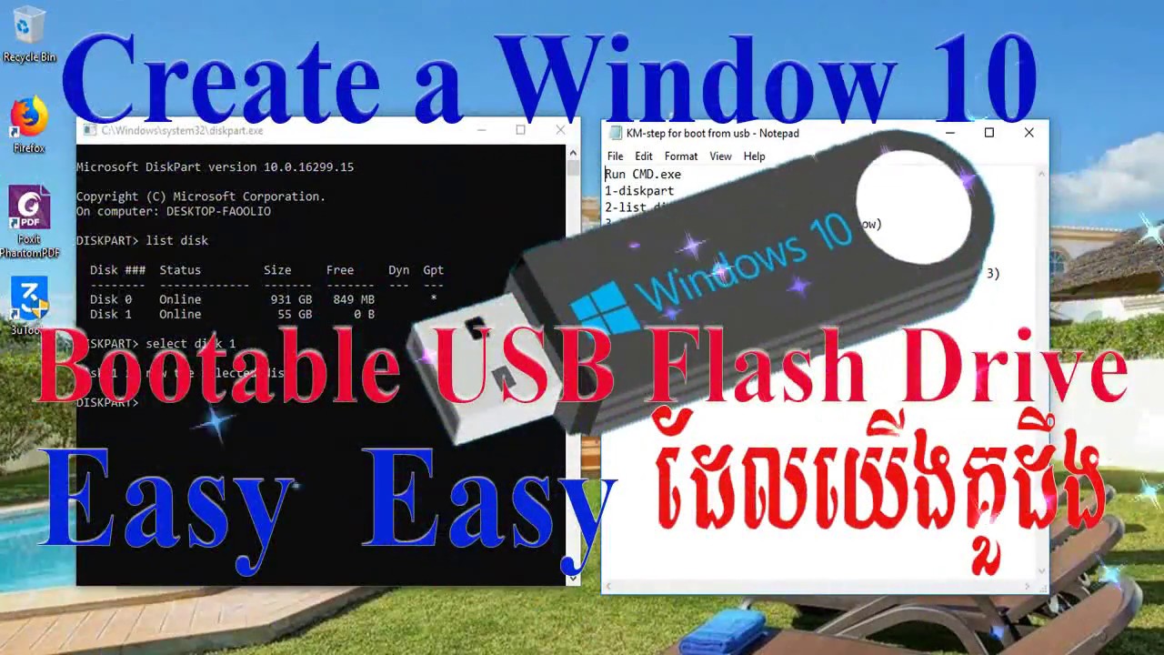 create bootable usb flash drive using command prompt to install format fat32 windows 10 cmd