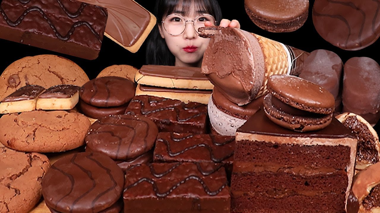 ASMR MUKBANG | 초코가나슈케이크 초코젤라또아이스크림 마카롱 마롱케이크 초코디저트 먹방 CHOCOLATE ICE CREAM CAKE EATING