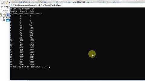 C program print the squares and cubes of any numbers