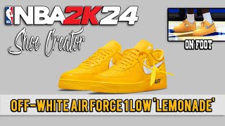 NBA 2K24 Shoe Creator - How to make Off-White Air Force 1 'Lemonade'