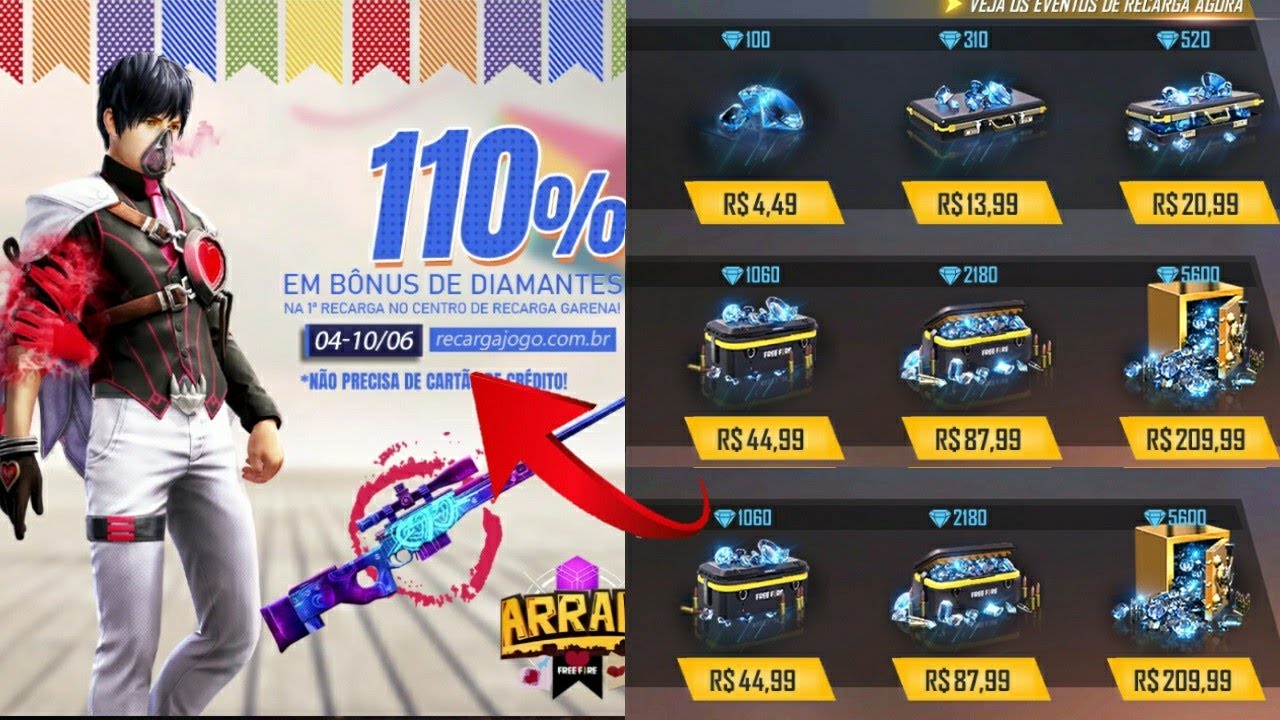 COMO RECARREGAR DIAMANTES! BÔNUS 110% FREE FIRE, COMO RECARREGAR