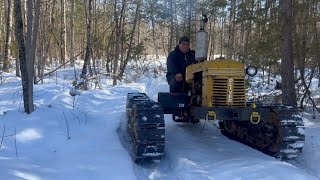 Skidding wood in the snow with Oliver crawler