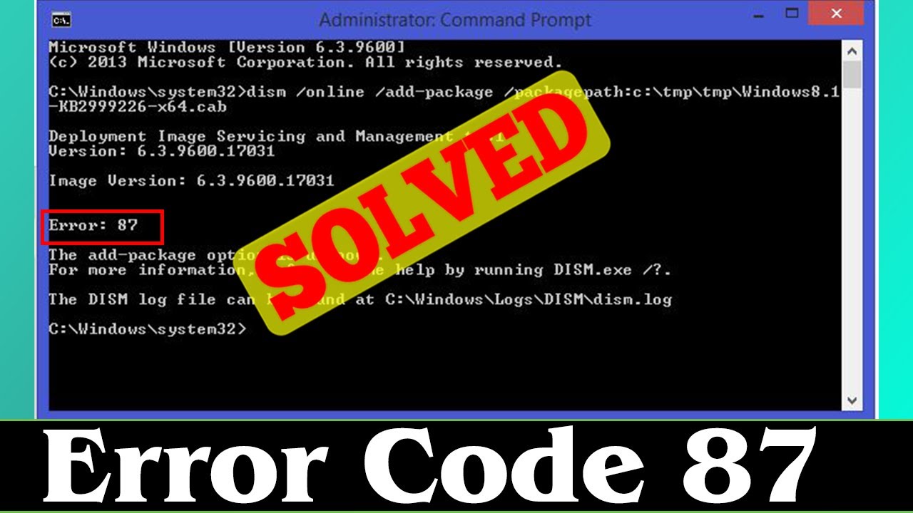 What is error code 87 Windows?