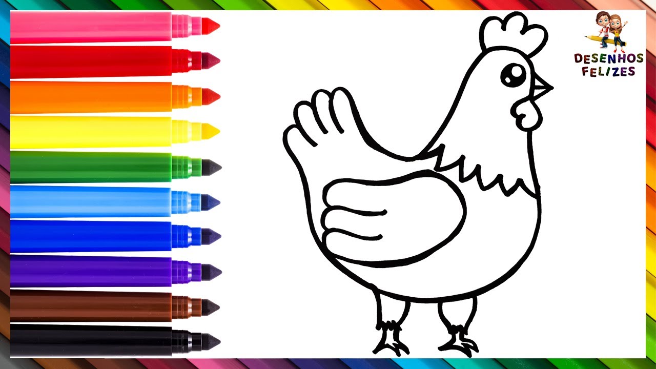 Como Desenhar Uma Galinha 🐔 Desenhar E Colorir Uma Galinha Arco íris 🌈  Desenhos Para Crianças 