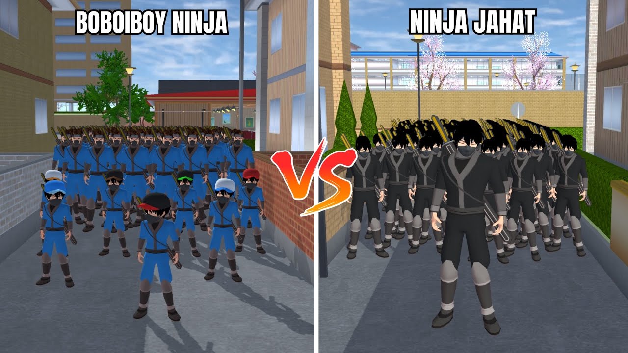 EXPERIMEN 100 BOBOIBOY KUASA NINJA VS 100 PASUKAN NINJA HITAM JAHAT!! - SAKURA SCHOOL