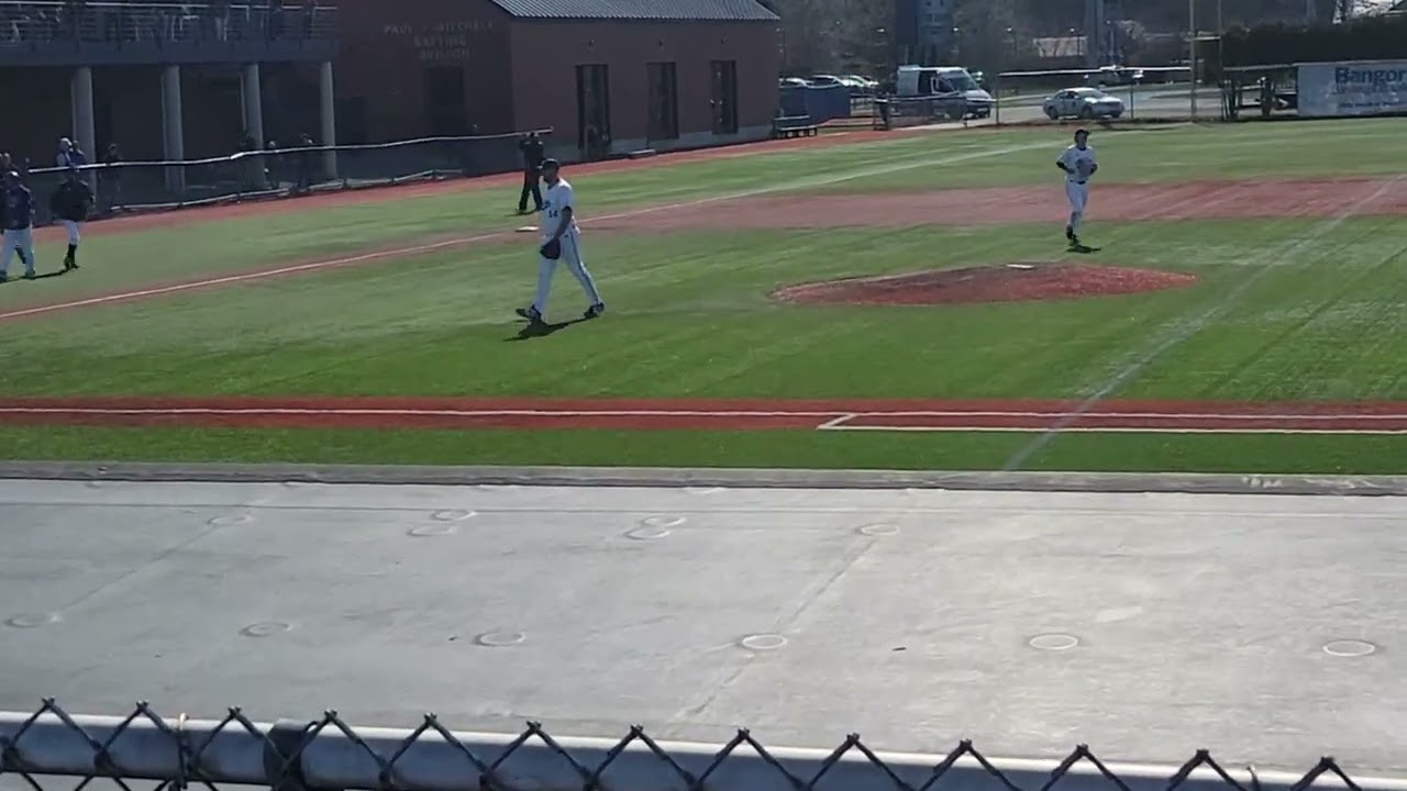 Matt Pushard with a strikeout to end the game in an 8-5 Maine baseball win on Saturday, 4/23