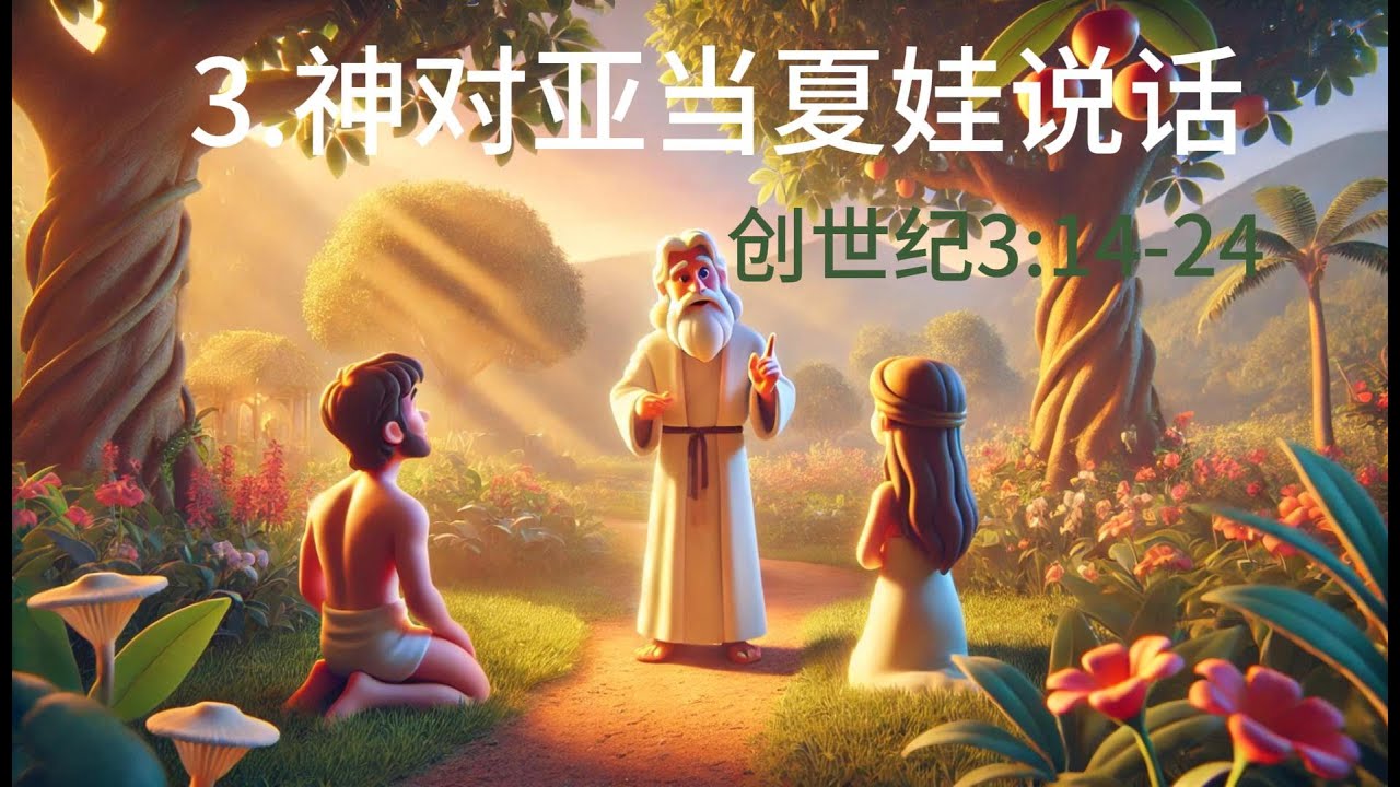 3.神对亚当夏娃说话。亚当与夏娃的旅程：伊甸园中的神圣光辉与希望#圣经故事#少儿故事#创世纪#睡前故事#Bible story#Ai