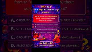 DAY 43 🚀 Find Second Highest Salary in SQL | Advanced SQL Interview Question 🔥 #SQL #Shorts