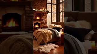 Christmas Serenity Cozy Bedroom Jazz with Snowfall Outside and Fireside Warmth #shorts #christmas