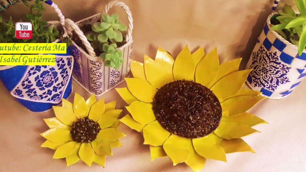 Bellos girasoles con latas de aluminio, fáciles y económicos. Sunflowers from aluminum cans