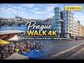 Prague Riverside Walk 4K 🇨🇿 | From Harbor to Dancing House + Farmers Market