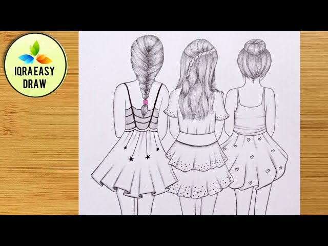 how to draw three best friends hugging each other || pencil sketch ||Gali  Gali Art || - YouTube