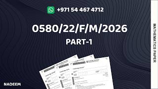 0580/22/F/M/26 (Part-1) | Worked Solutions | IGCSE Paper 2026 (EXTENDED) #0580/22/FEB/MAR/2026#0580