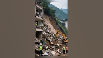Landslide Takes Down Part of a Building #landslide #disaster #shorts