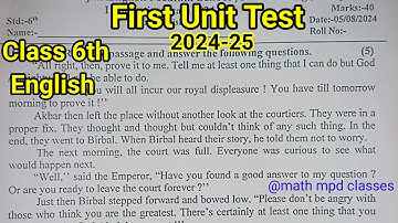 First Unit Test Class 6th English 2024-25 question paper