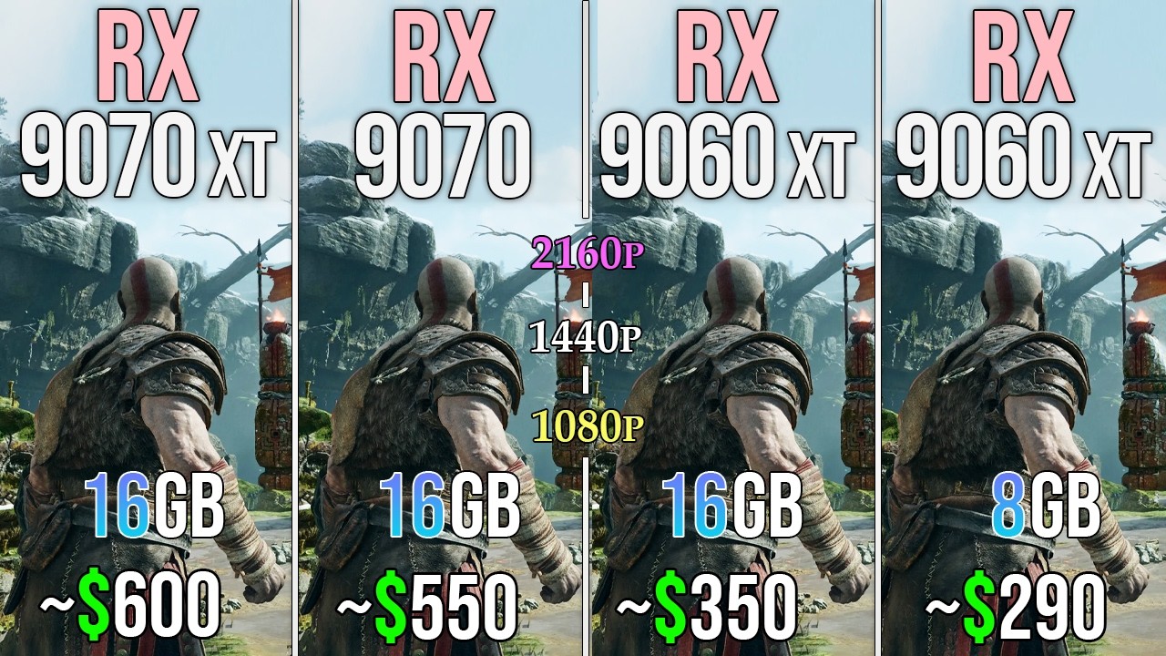RX 9070 XT vs RX 9070 vs RX 9060 XT 16GB vs RX 9060 XT - Test in