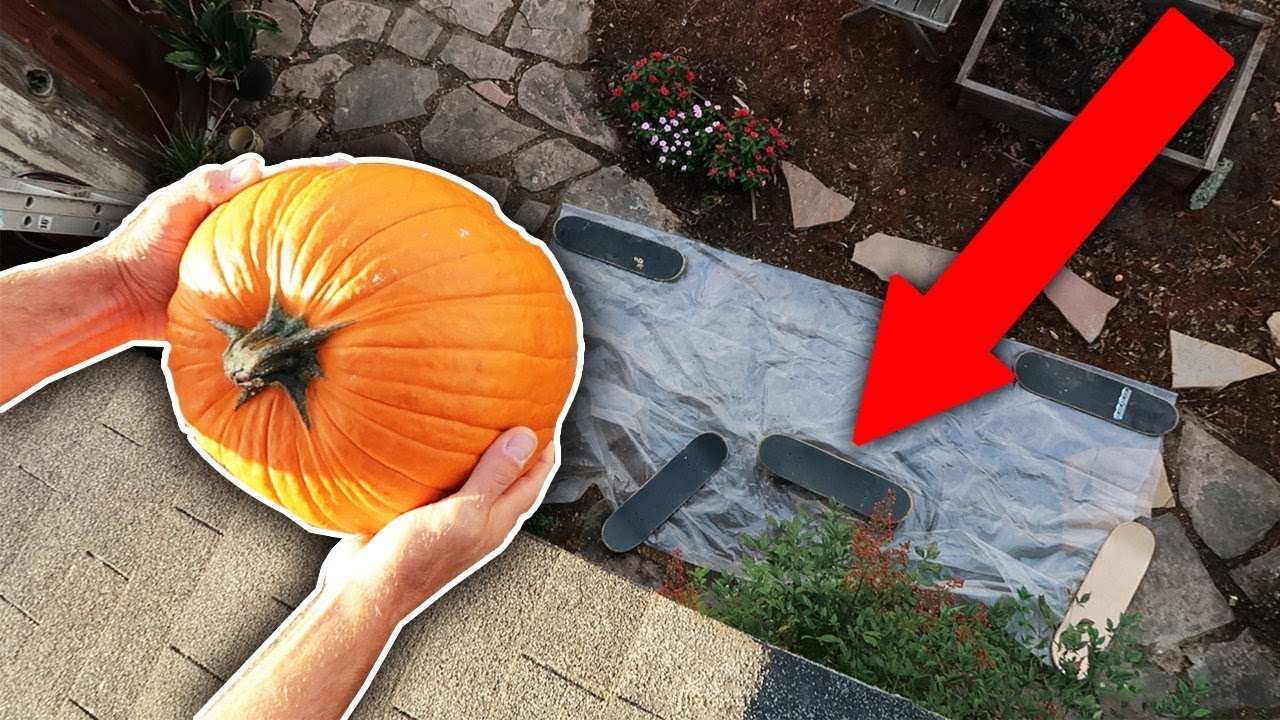 FALLING PUMPKIN VS. SKATEBOARD (Will it break?) | Garrett Ginner