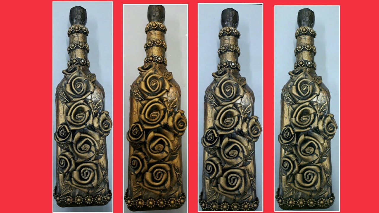 Garrafa  rústica decorada com rosas de E.V.A - (Ateliê da Lê)